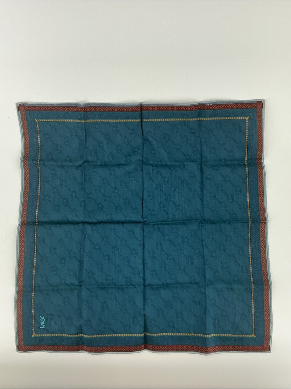 Yves Saint Laurent YSL Vintage Teal Geometric Square Scarf 16” - Picture 4 of 8